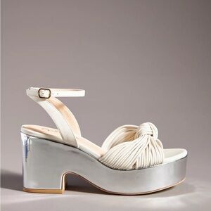 Anthropologie Guilhermina Knotted Platform Silver Mirror Heels Size 9